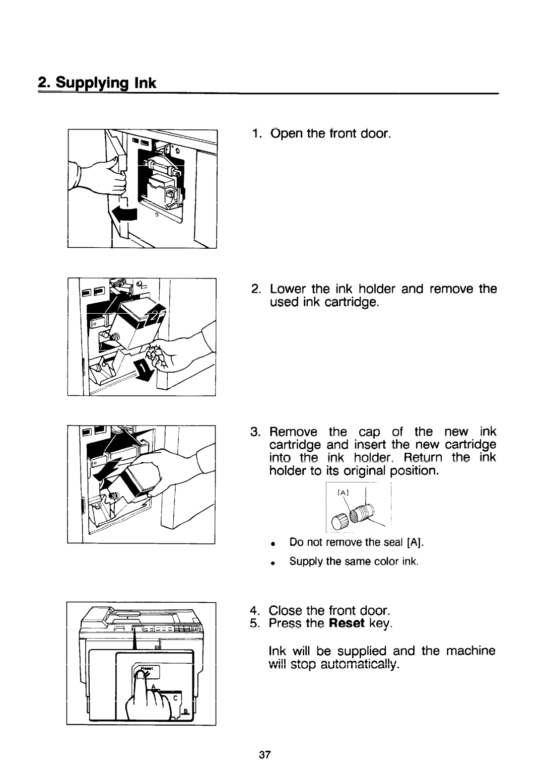 Ricoh PRIPORT VT2130 manual Supplying Ink 