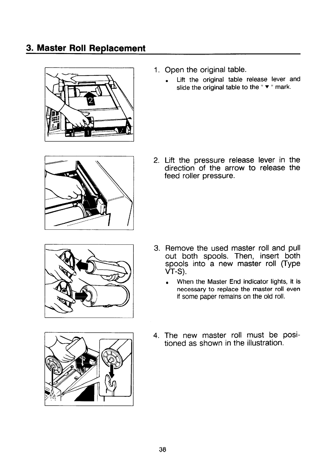 Ricoh PRIPORT VT2130 manual Master Roll Replacement, Open the original table 