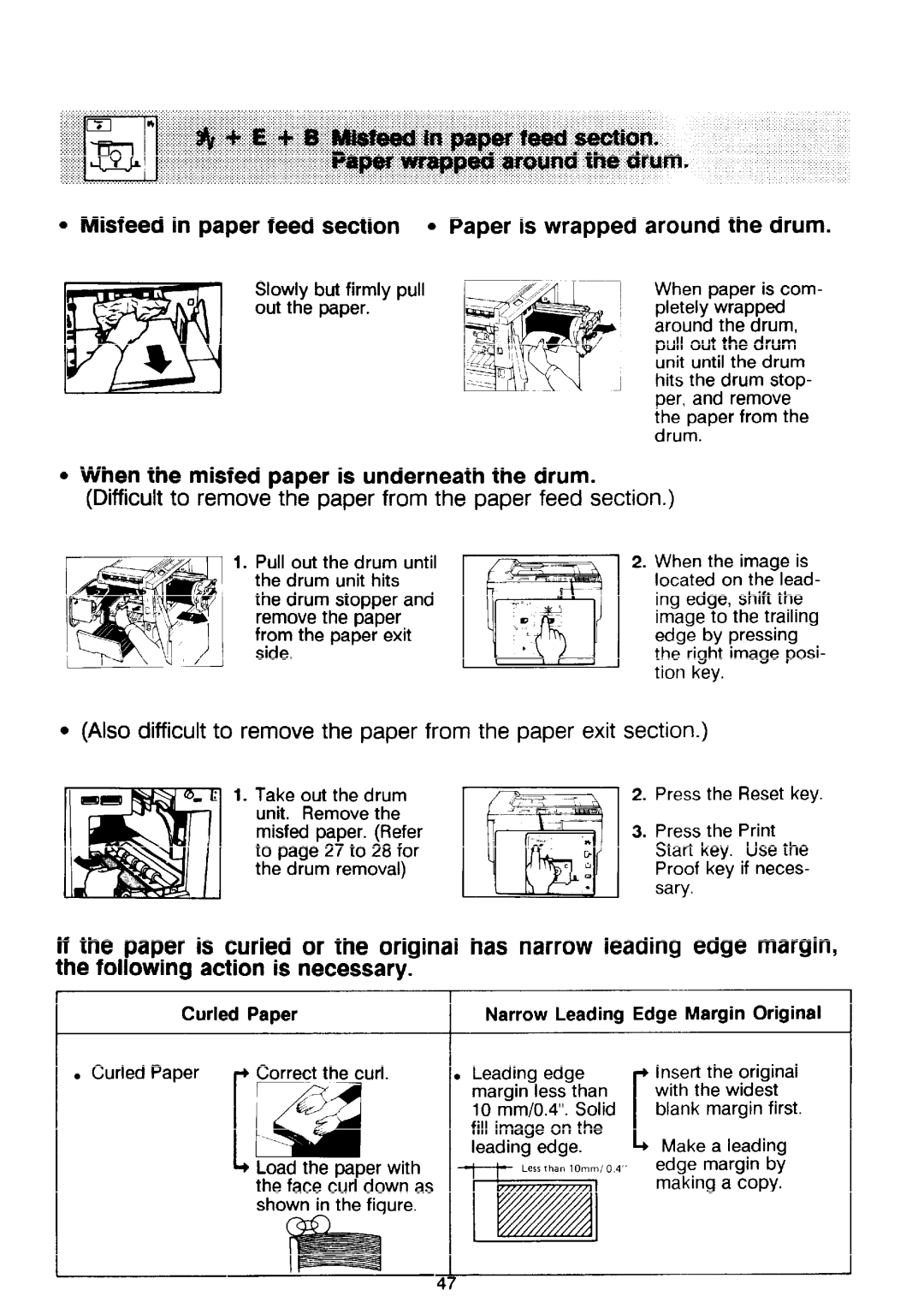 Ricoh PRIPORT VT2130 manual When the misfed ~a~er is underneath the drum 