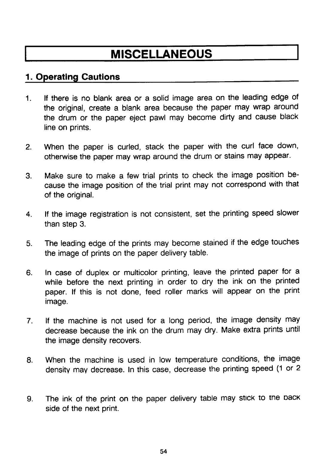 Ricoh PRIPORT VT2130 manual Imiscellaneous, Operating Cautions 