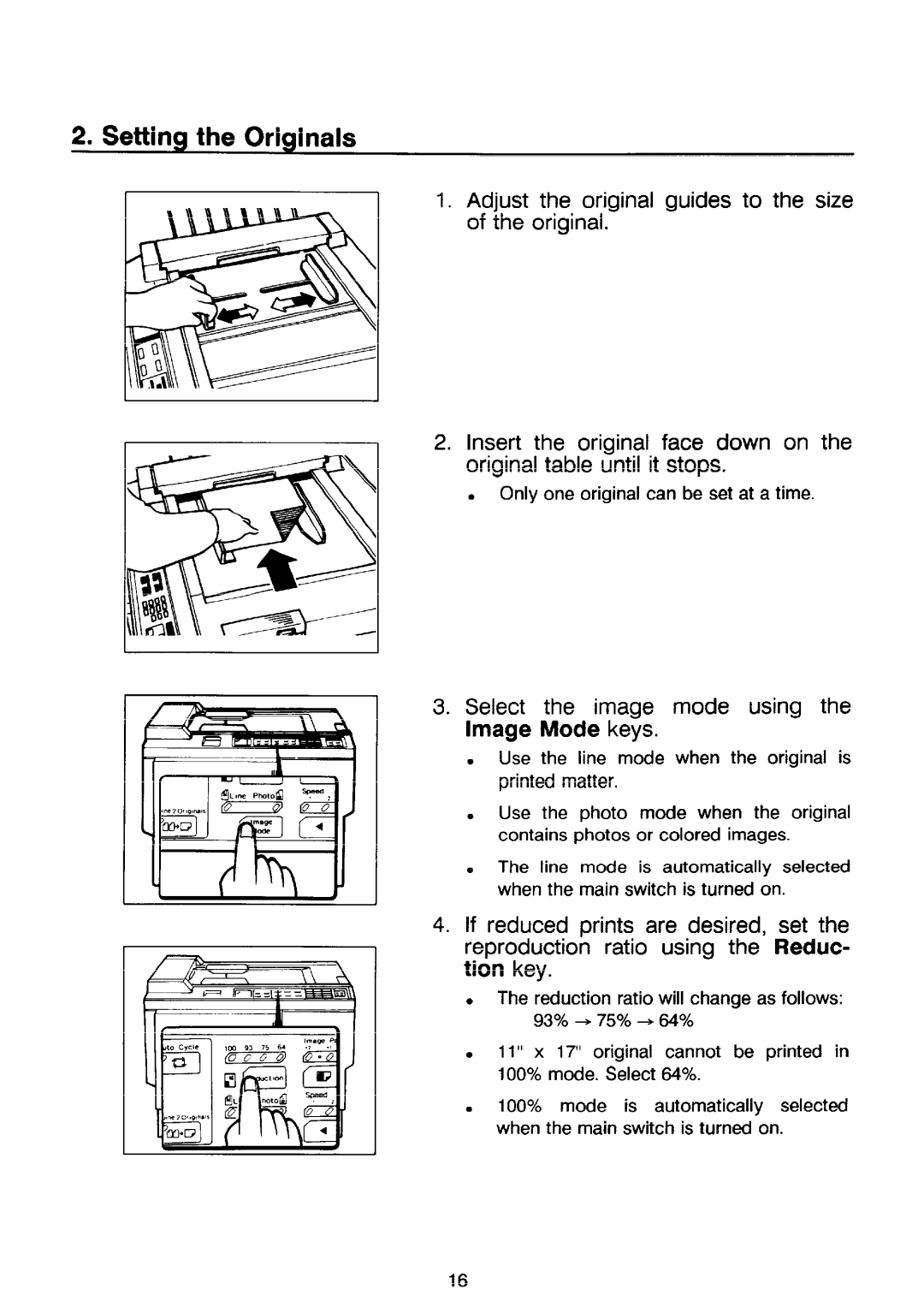 Ricoh PRIPORT VT2130 manual Setting the Originals, Image Mode keys 