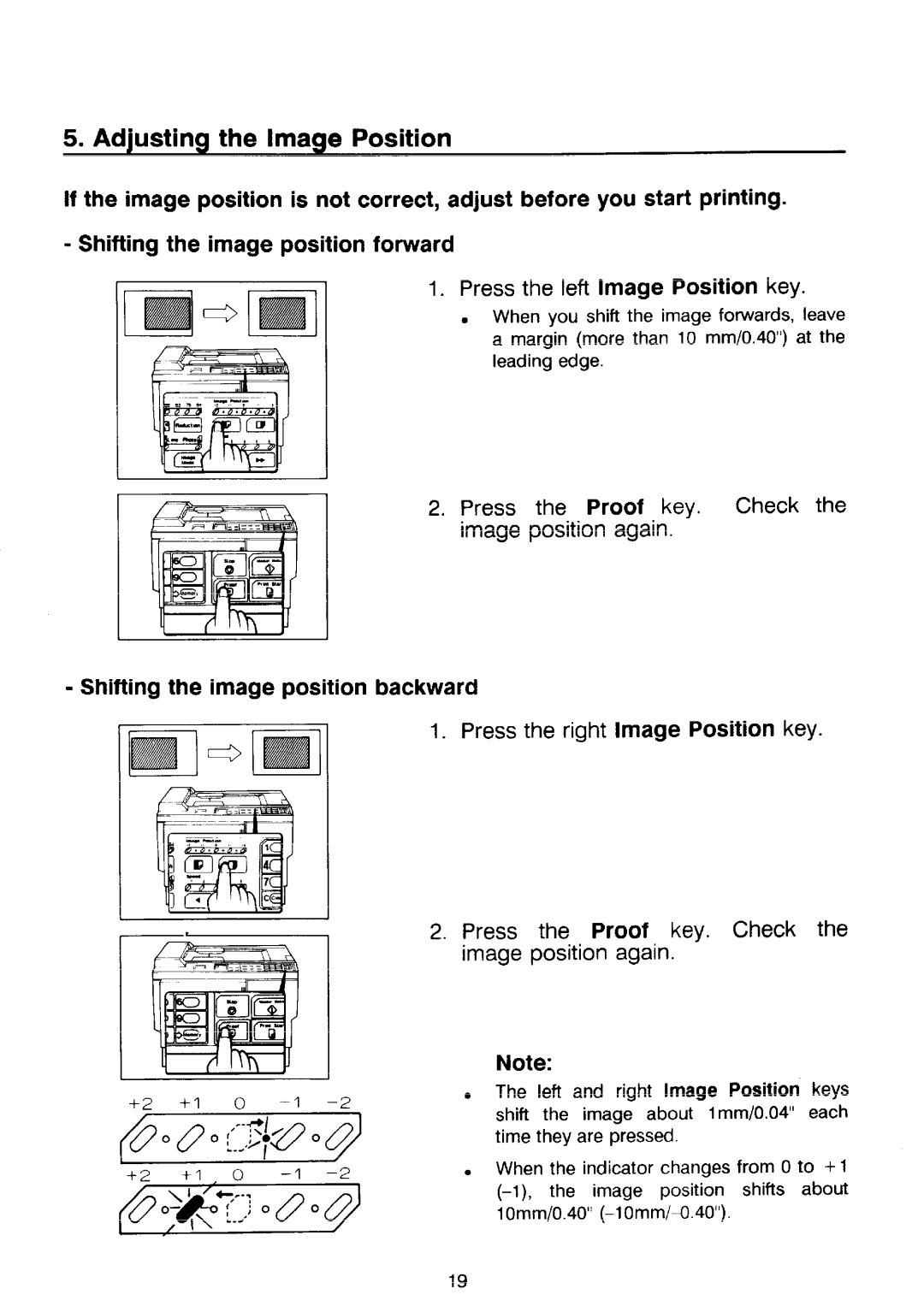 Ricoh PRIPORT VT2130 manual Adjusting the Image Position, left Image Position key, Shifting the image position backward 