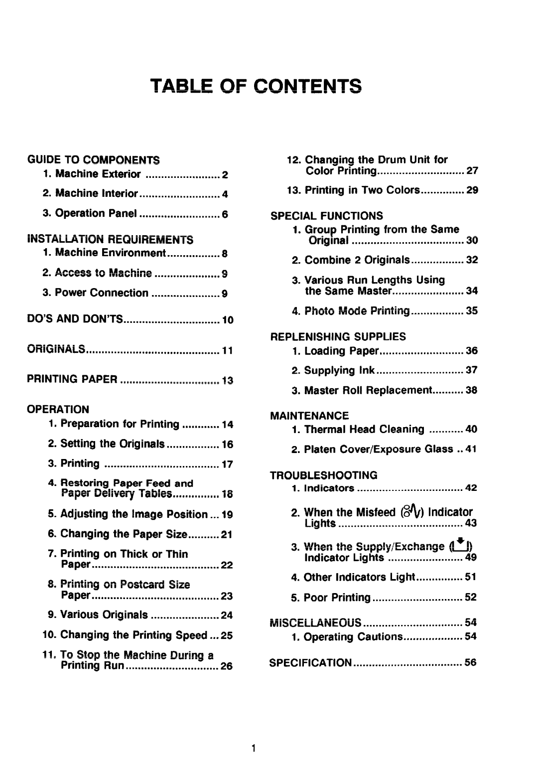 Ricoh PRIPORT VT2130 manual Table Of Contents, When the Misfeed 8%.-. Indicator 
