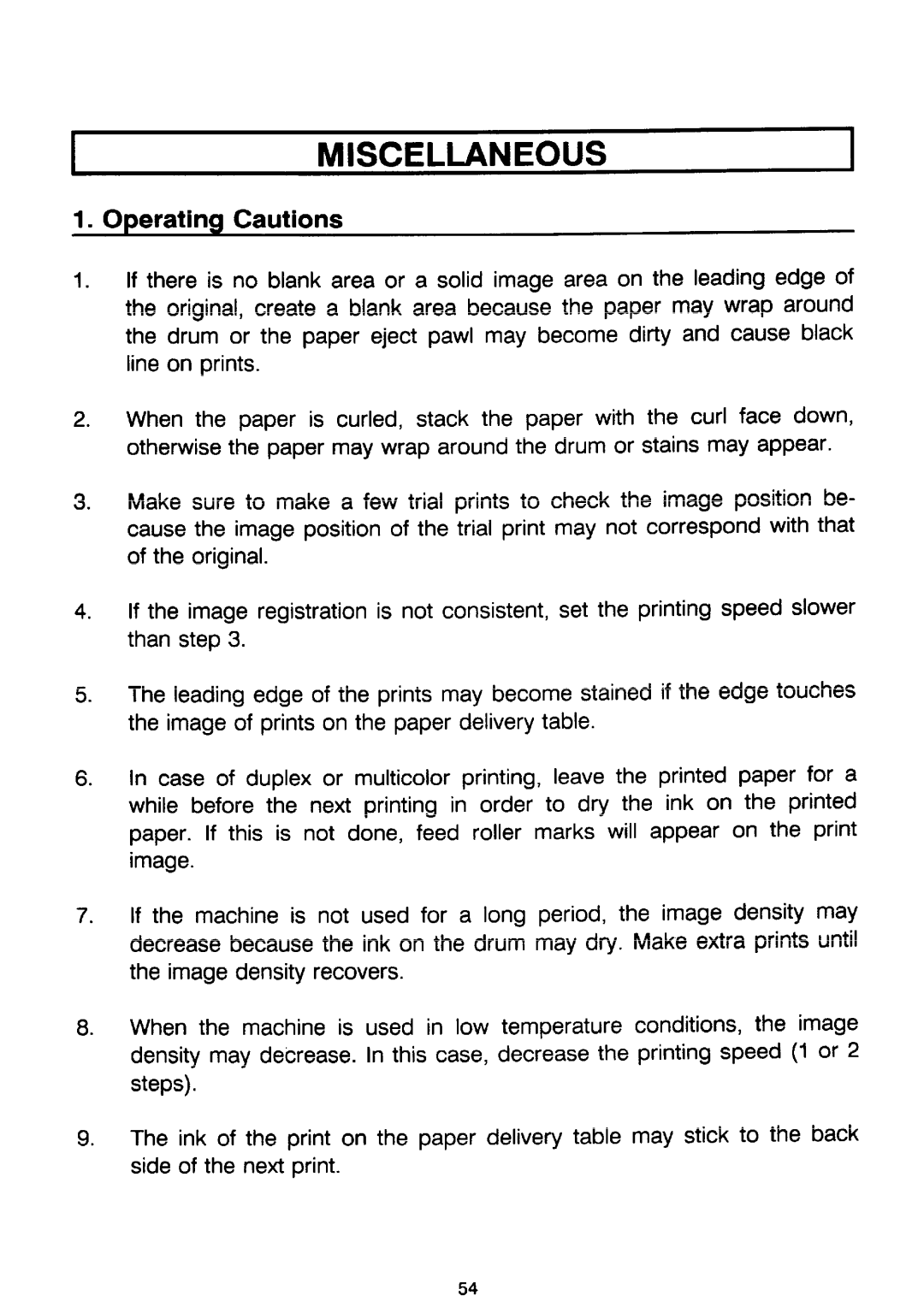 Ricoh PRIPORT VT2130 manual Imiscellaneous, Operating Cautions 