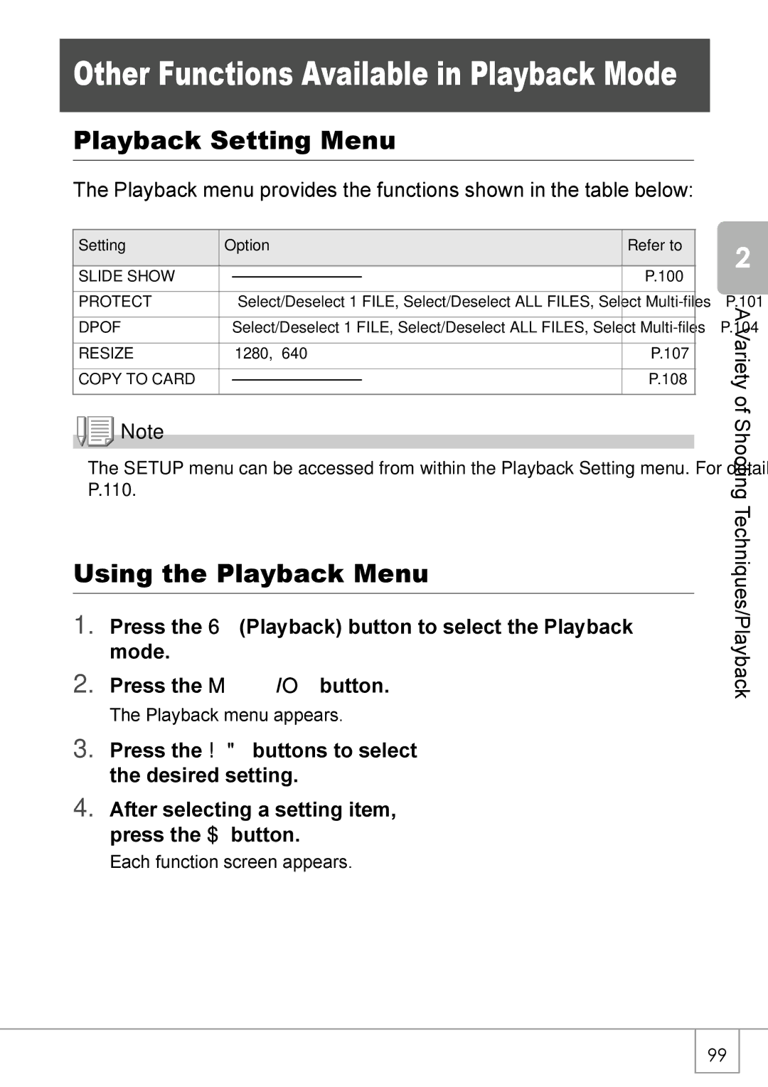 Ricoh R 3 manual Playback Setting Menu, Using the Playback Menu 