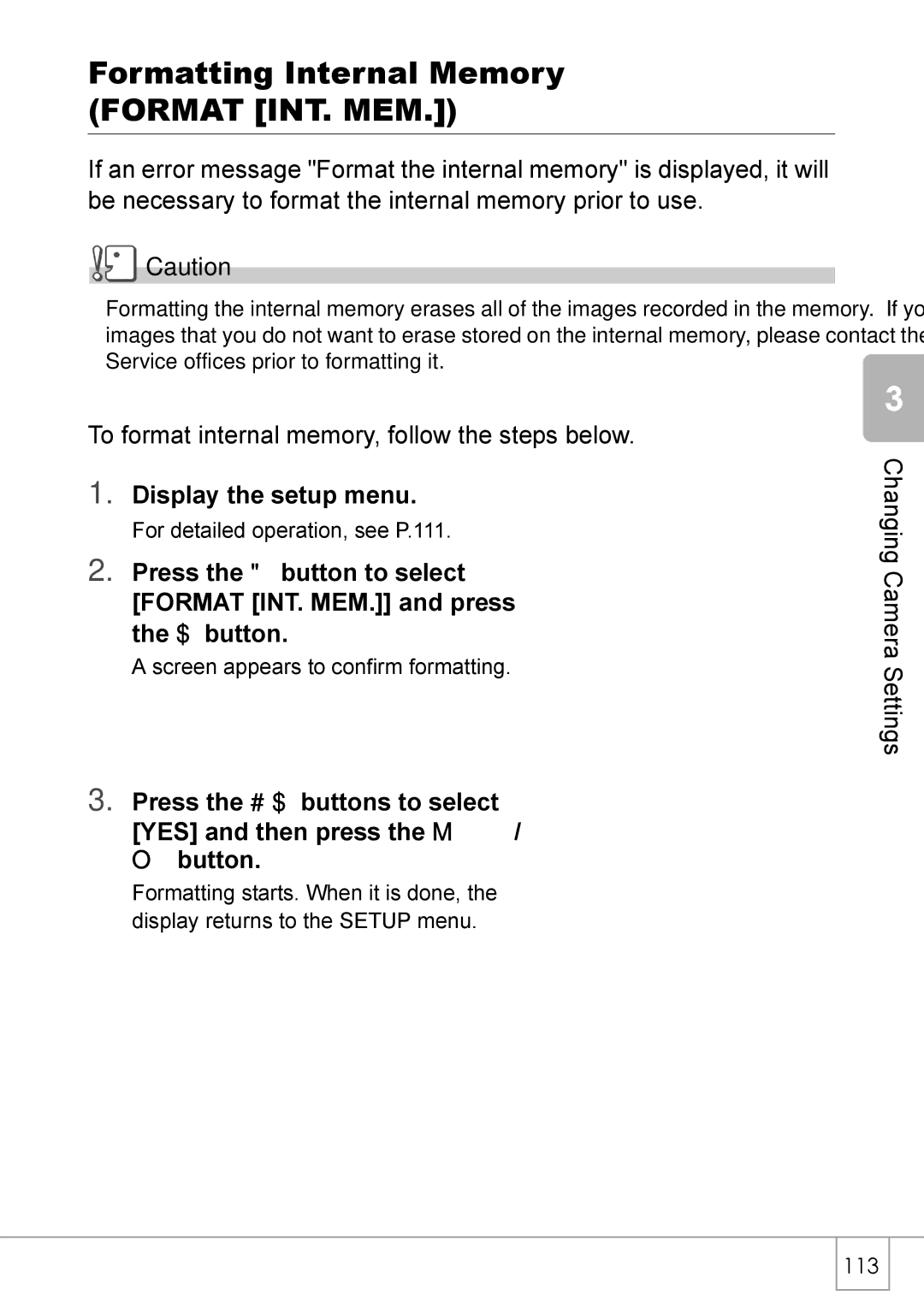 Ricoh R 3 manual Formatting Internal Memory Format INT. MEM 