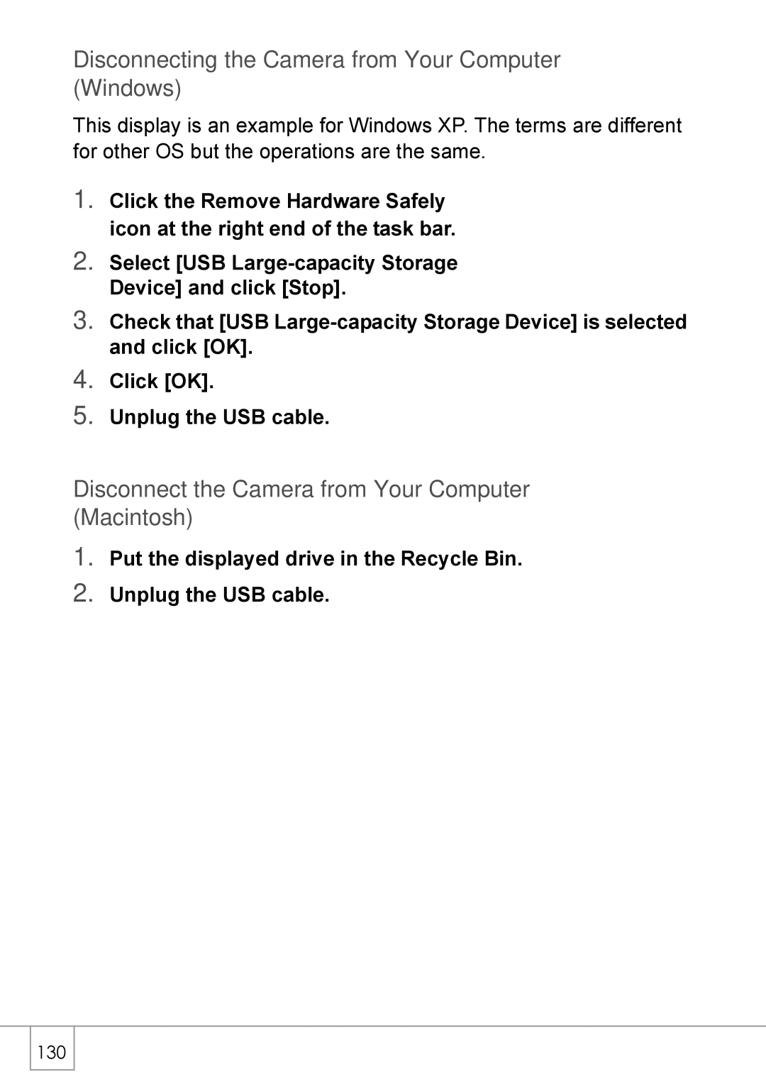 Ricoh R 3 manual Disconnecting the Camera from Your Computer Windows, Disconnect the Camera from Your Computer Macintosh 