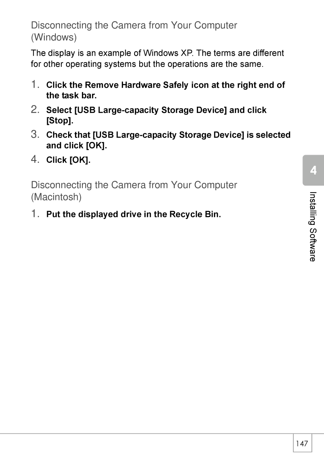 Ricoh R 3 manual Disconnecting the Camera from Your Computer Windows, Disconnecting the Camera from Your Computer Macintosh 