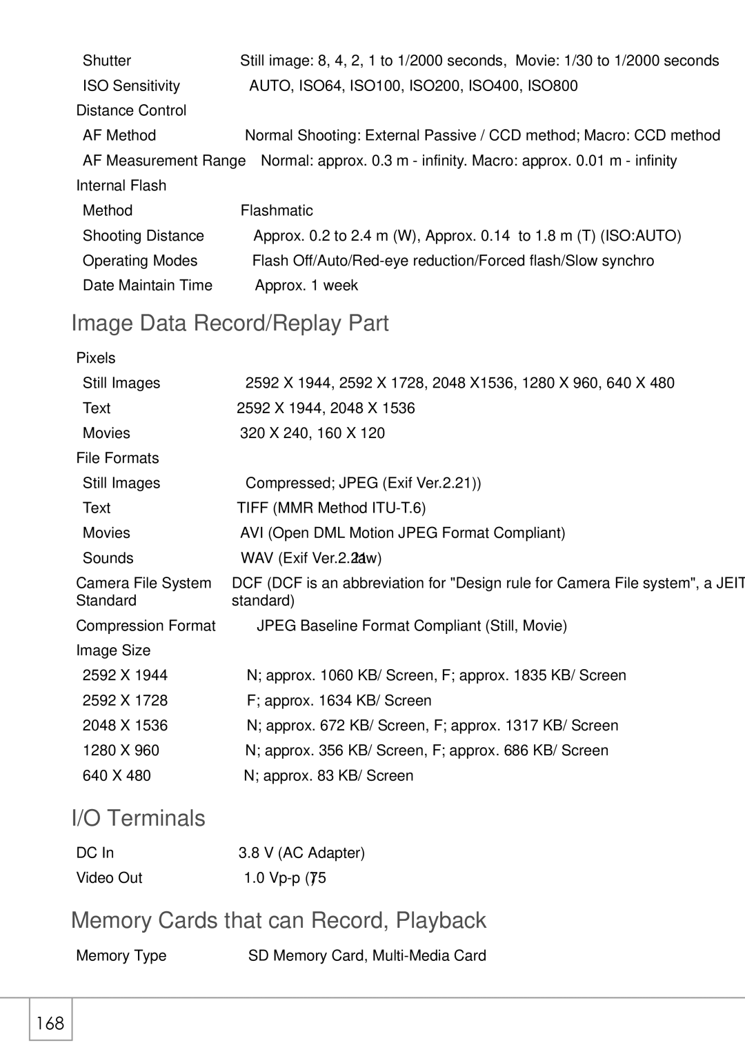 Ricoh R 3 manual Image Data Record/Replay Part, Terminals, Memory Cards that can Record, Playback 