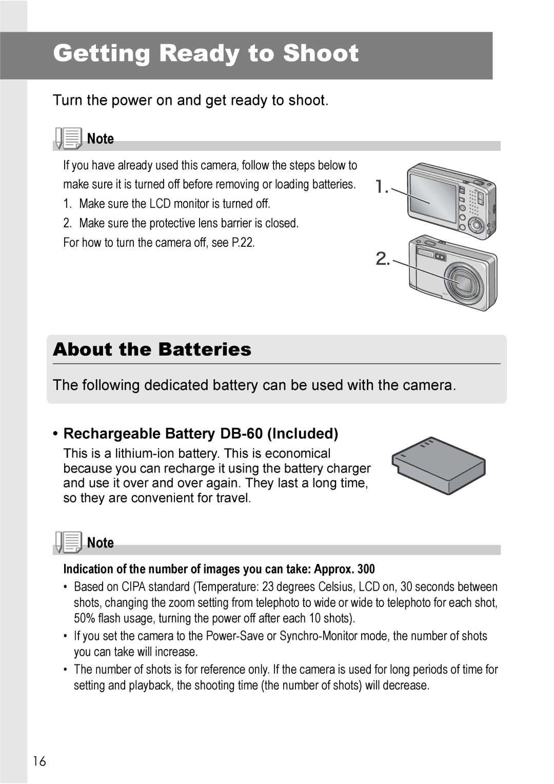 Ricoh R 3 manual Getting Ready to Shoot, About the Batteries, Rechargeable Battery DB-60 Included 