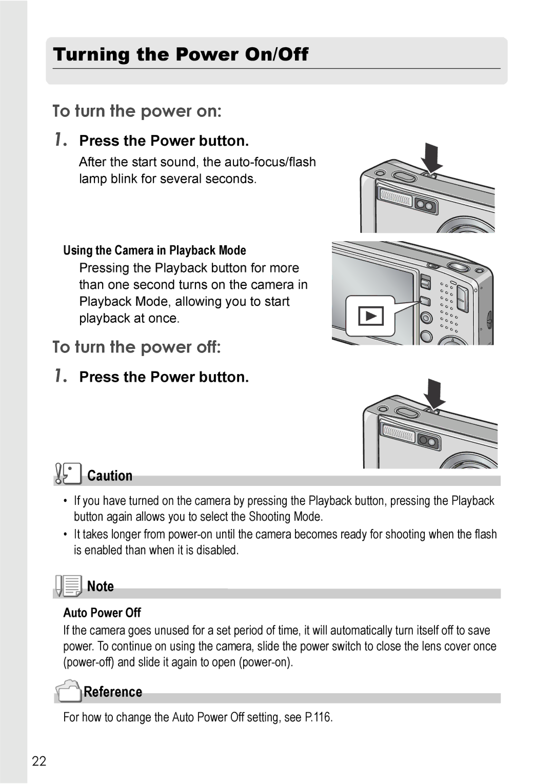 Ricoh R 3 manual Turning the Power On/Off, To turn the power on, To turn the power off, Press the Power button 