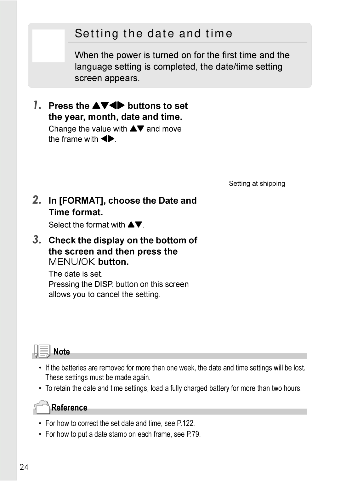 Ricoh R 3 manual Setting the date and time, Press the !#$ buttons to set the year, month, date and time 