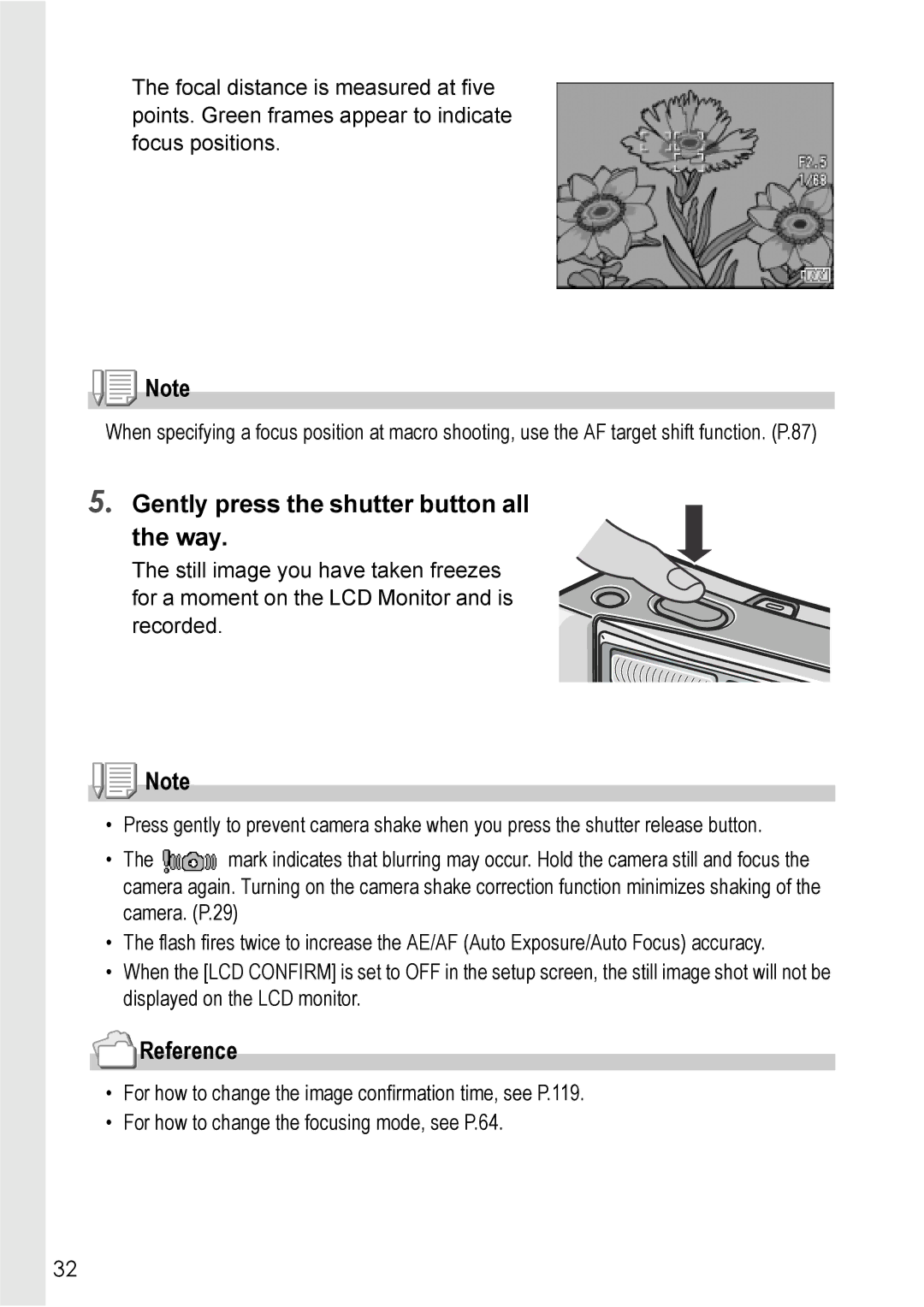 Ricoh R 3 manual Gently press the shutter button all the way, Reference 