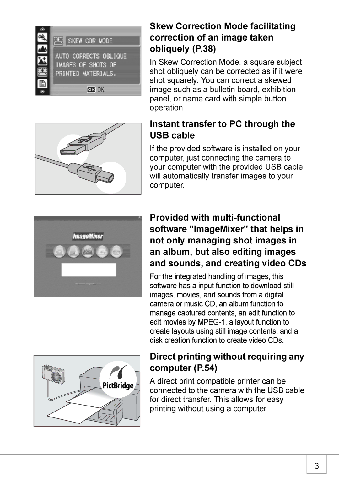 Ricoh R 3 manual Instant transfer to PC through the USB cable, Direct printing without requiring any computer P.54 