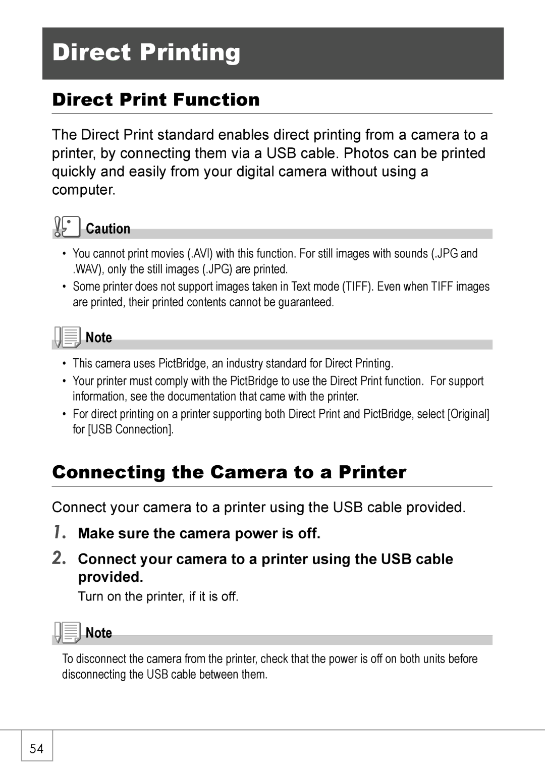 Ricoh R 3 manual Direct Printing, Direct Print Function, Connecting the Camera to a Printer 