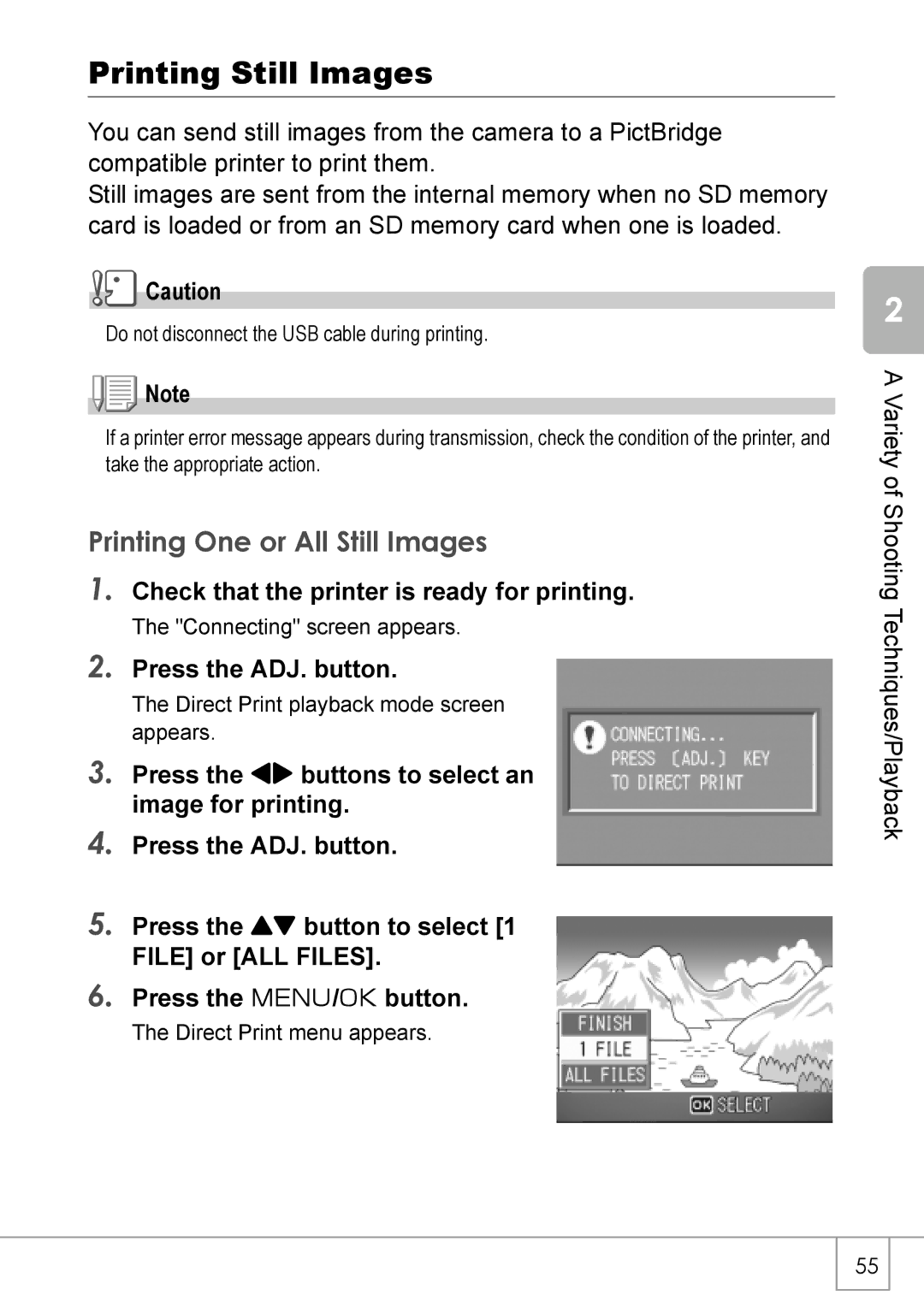 Ricoh R 3 manual Printing Still Images, Printing One or All Still Images, Check that the printer is ready for printing 