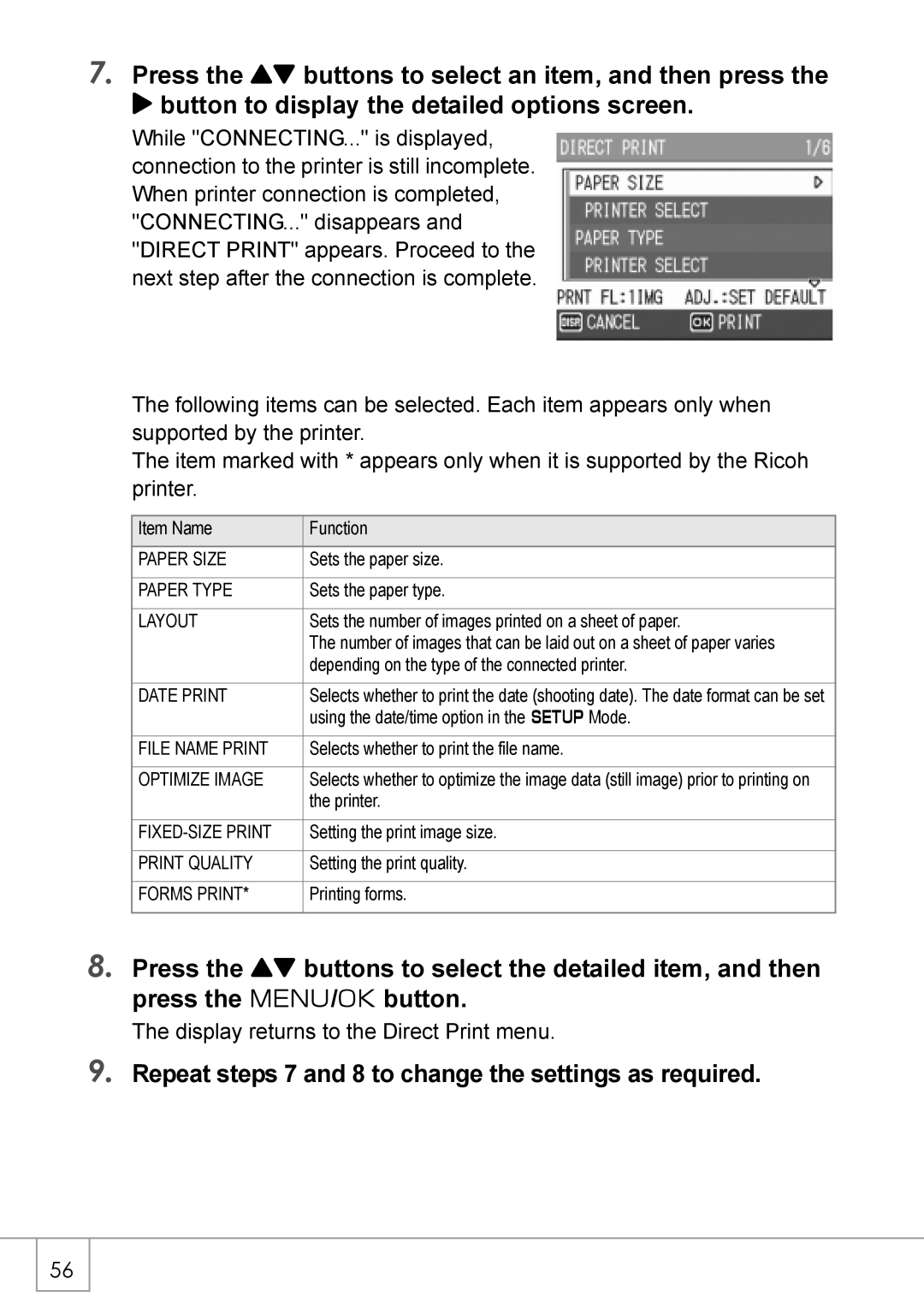 Ricoh R 3 manual Repeat steps 7 and 8 to change the settings as required, Layout 