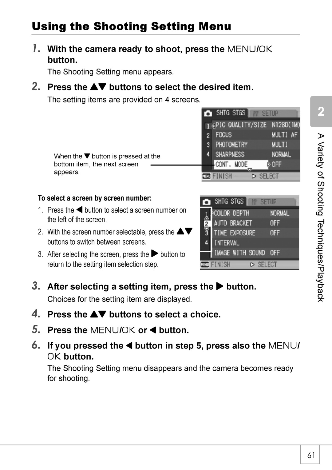 Ricoh R 3 manual Using the Shooting Setting Menu, With the camera ready to shoot, press the M/O button 