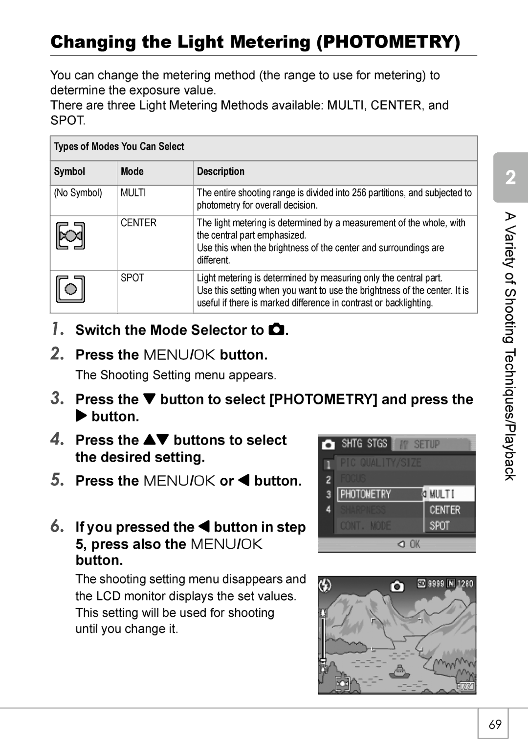 Ricoh R 3 manual Changing the Light Metering Photometry, Multi 