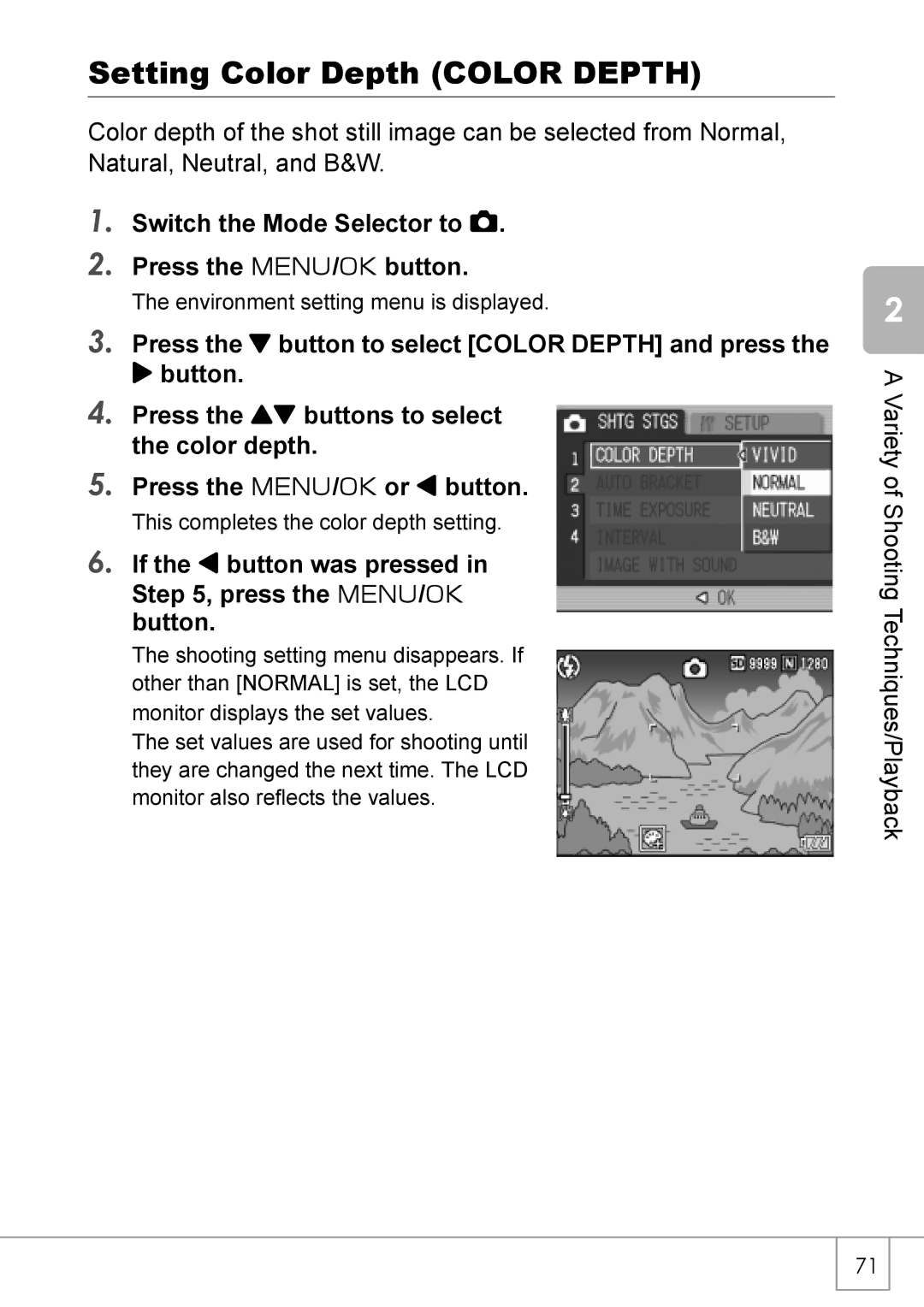 Ricoh R 3 manual Setting Color Depth Color Depth, If the # button was pressed in , press the M/O button 