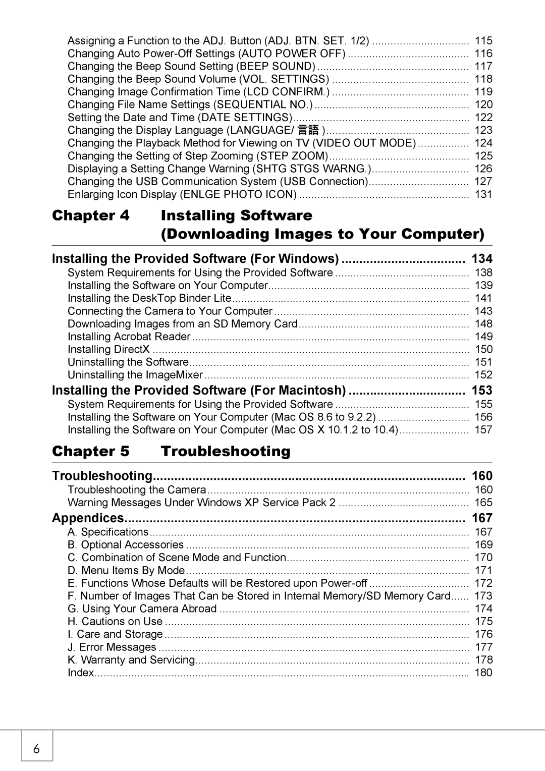 Ricoh R 3 manual Chapter Troubleshooting, Troubleshooting 160, Appendices 167 