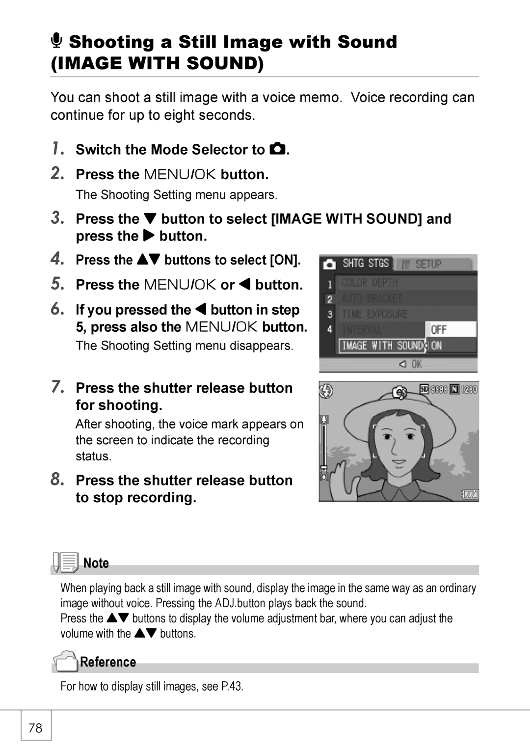 Ricoh R 3 manual Shooting a Still Image with Sound, Press the shutter release button for shooting 