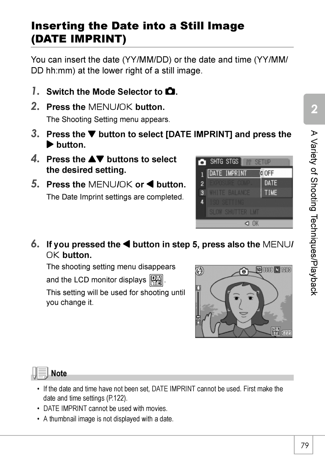 Ricoh R 3 manual Inserting the Date into a Still Image, Date Imprint 