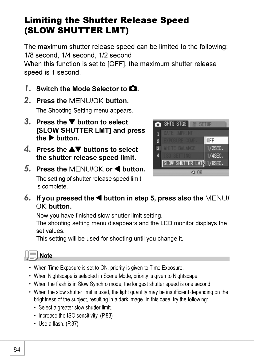 Ricoh R 3 manual Limiting the Shutter Release Speed, Slow Shutter LMT 