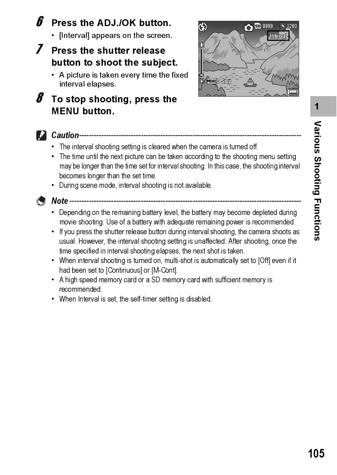 Ricoh R10 manual 105, To stop shooting, press the Menu button 