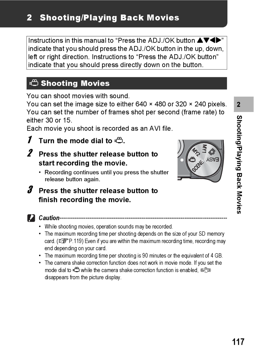 Ricoh R10 manual 117, Shooting/Playing Back Movies, Shooting Movies 