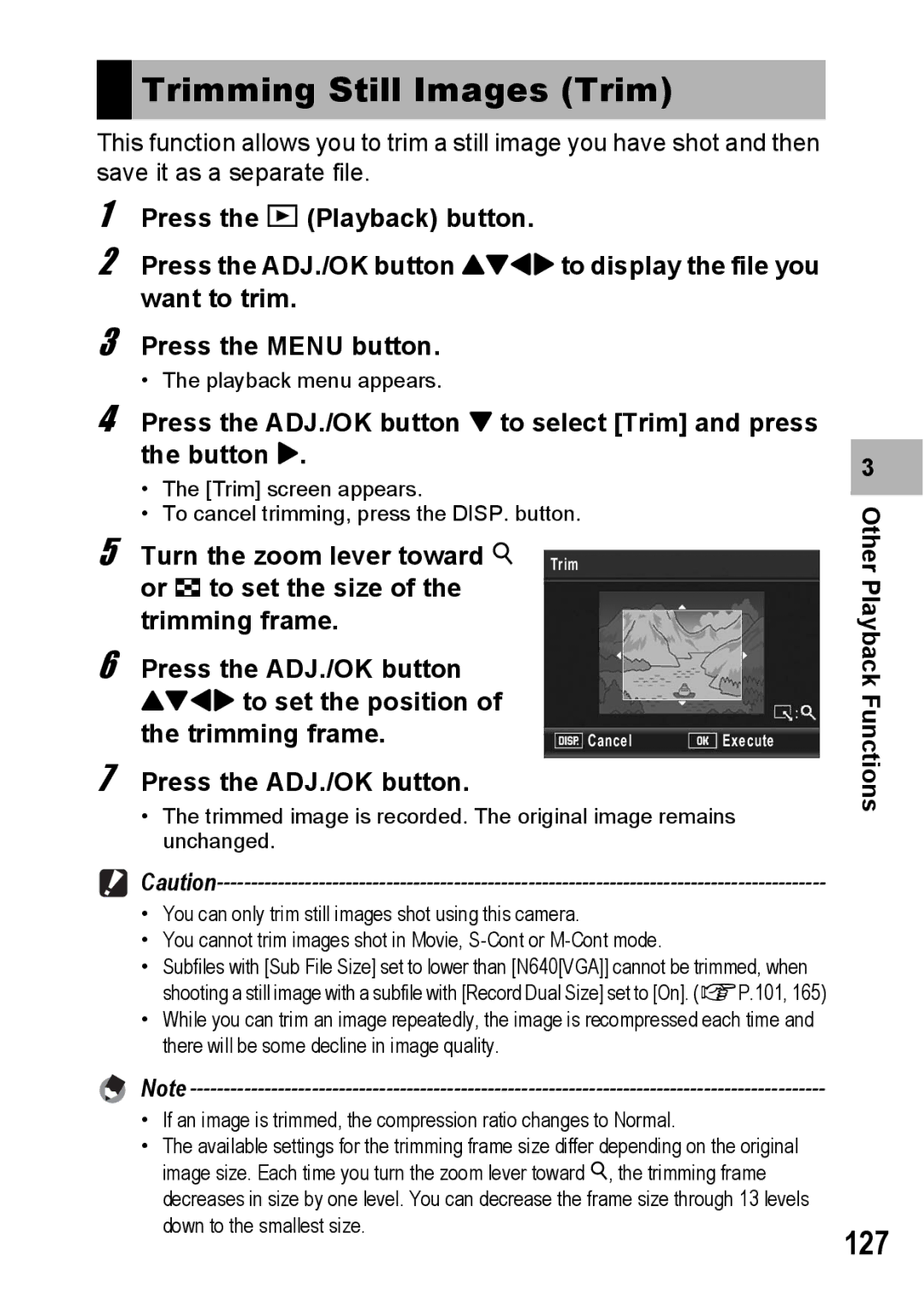 Ricoh R10 manual Trimming Still Images Trim, 127 