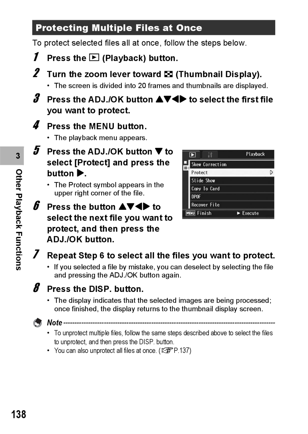 Ricoh R10 manual 138, Protecting Multiple Files at Once 