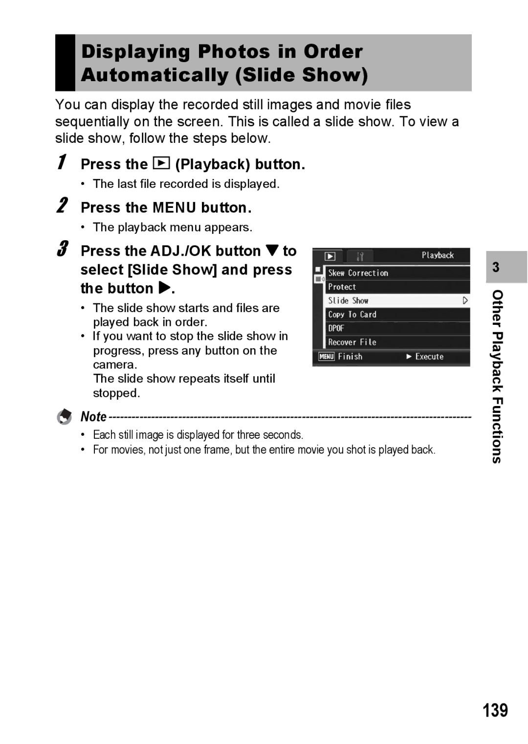 Ricoh R10 manual Displaying Photos in Order Automatically Slide Show, 139 