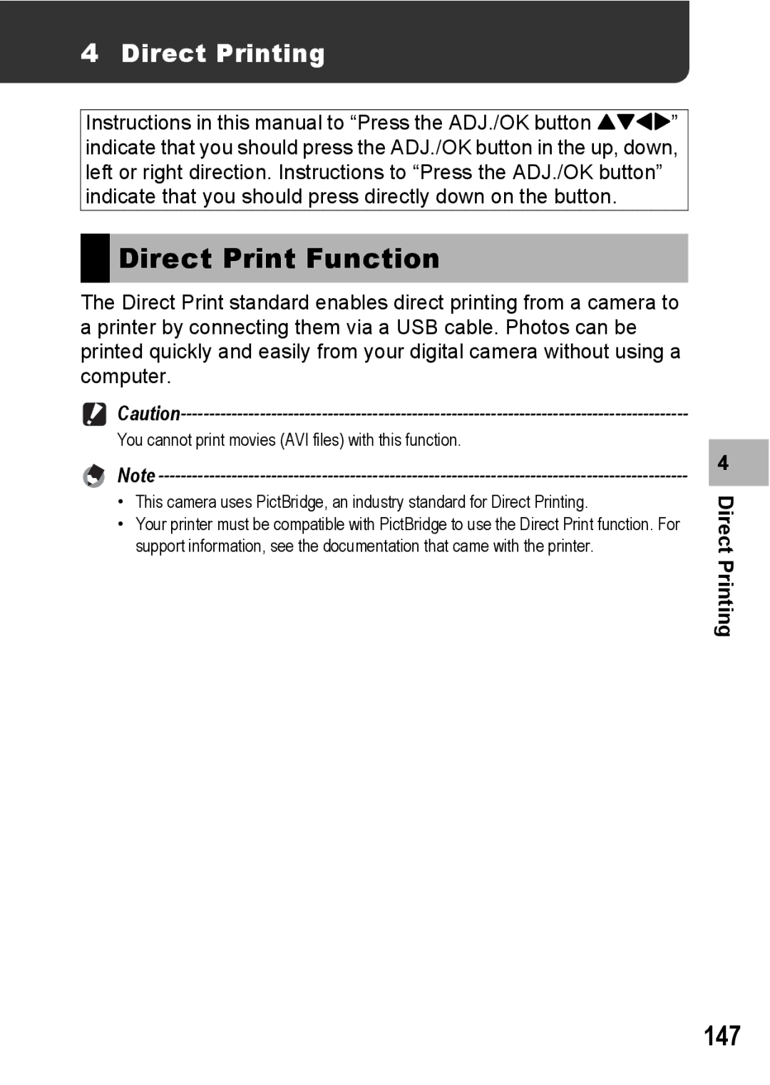 Ricoh R10 manual Direct Print Function, 147, Direct Printing 