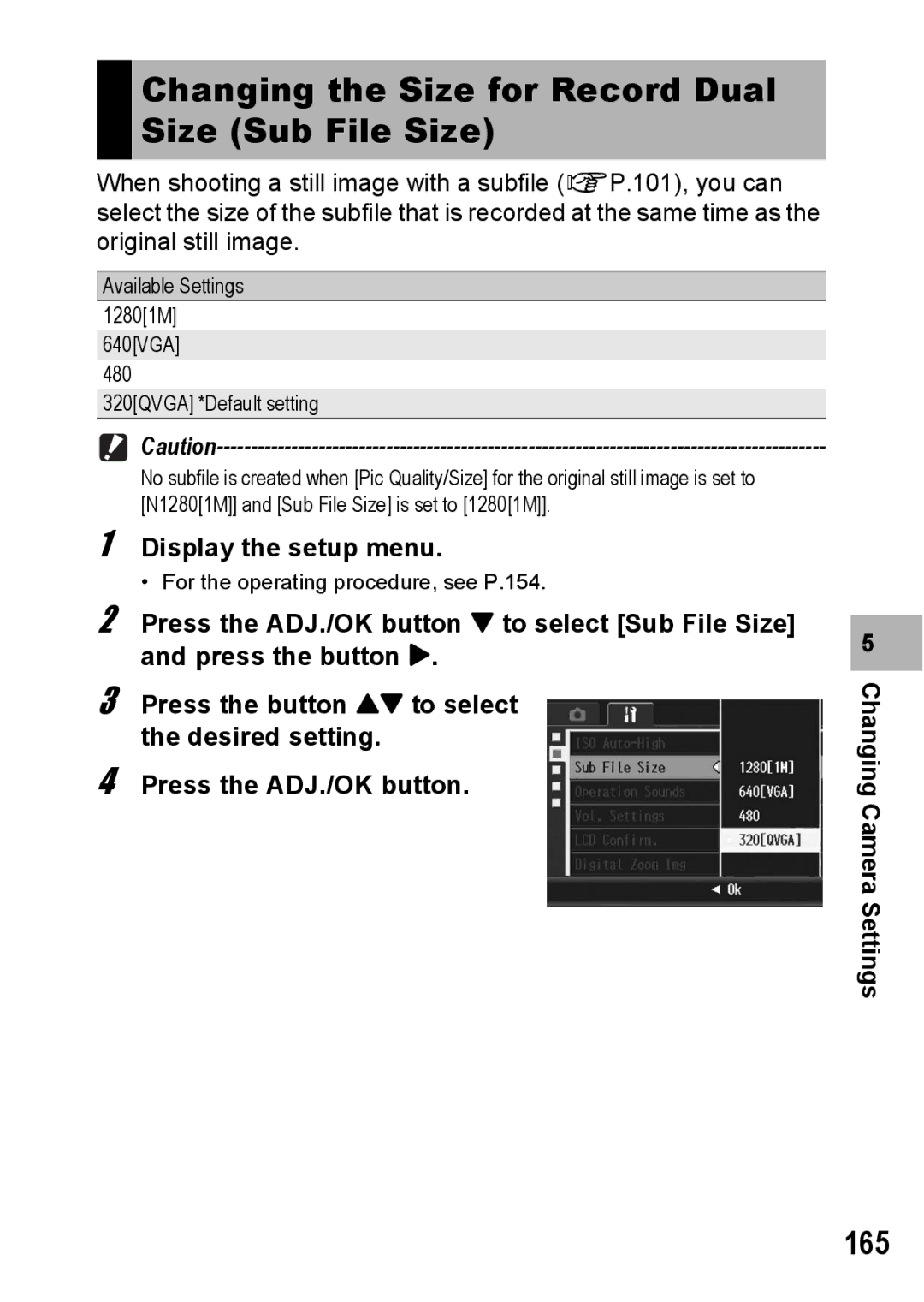 Ricoh R10 manual Changing the Size for Record Dual Size Sub File Size, 165 