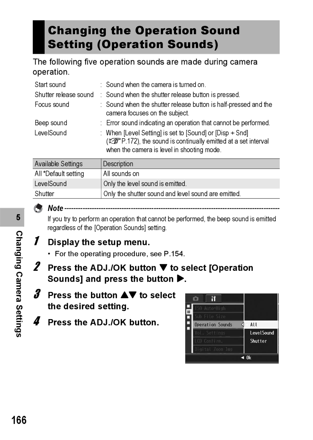 Ricoh R10 manual 166, Changing the Operation Sound Setting Operation Sounds 