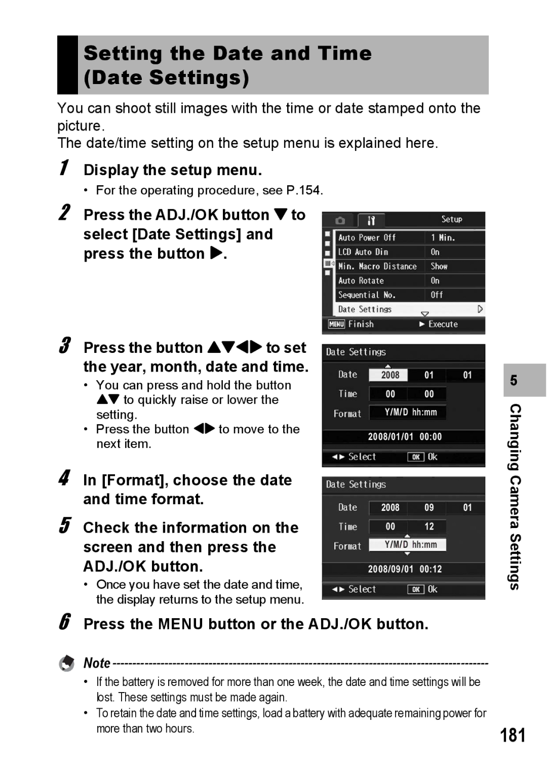 Ricoh R10 manual Setting the Date and Time Date Settings, 181 