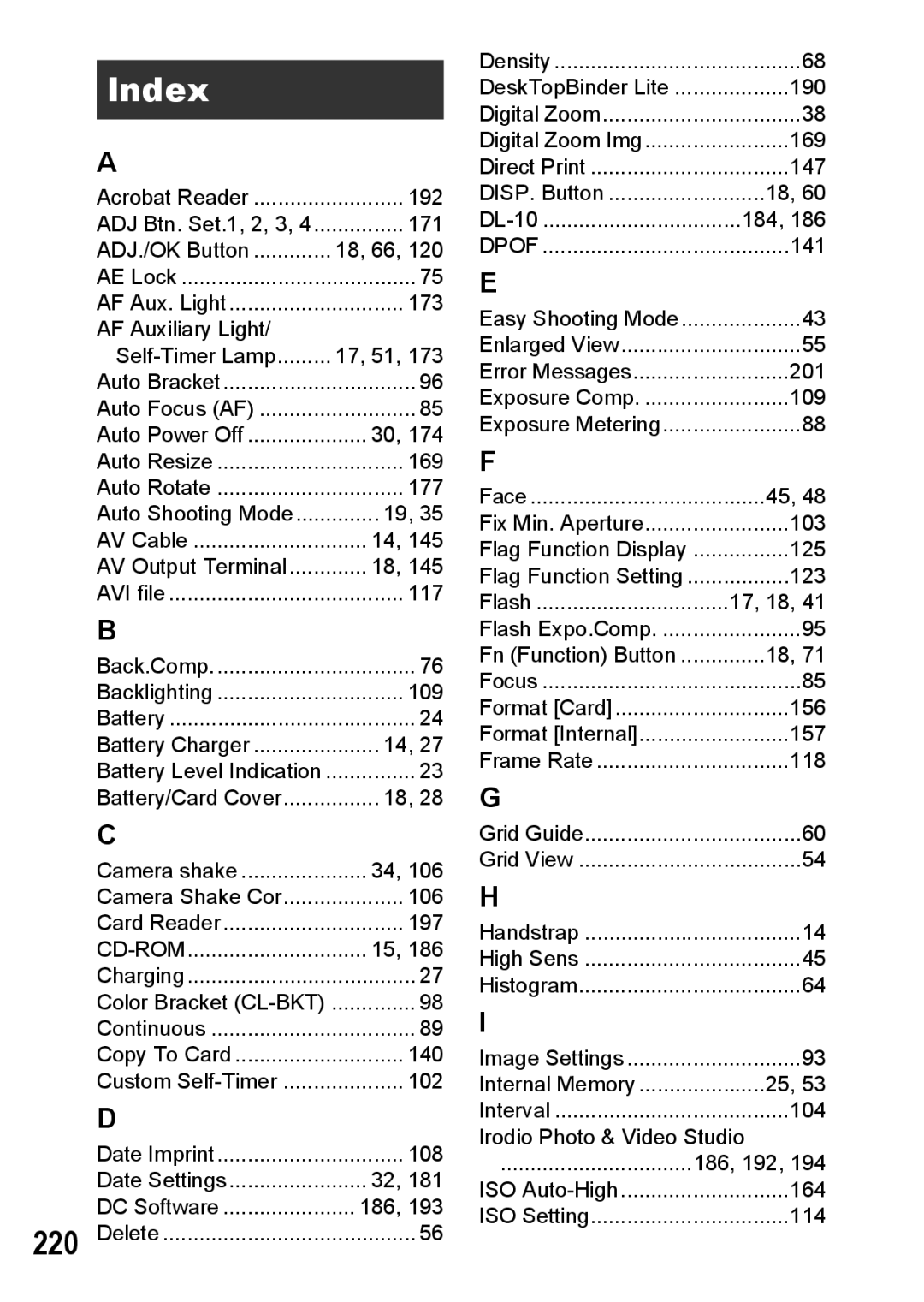 Ricoh R10 manual Index 