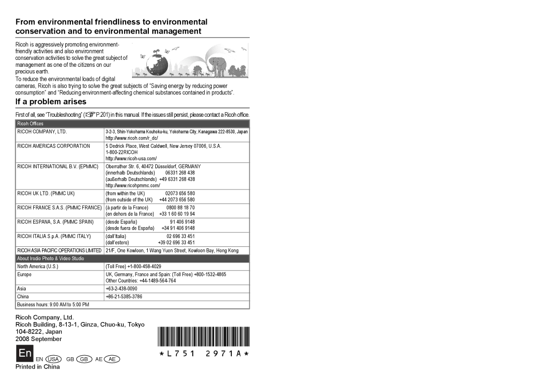 Ricoh R10 manual If a problem arises, Ricoh International B.V. Epmmc 