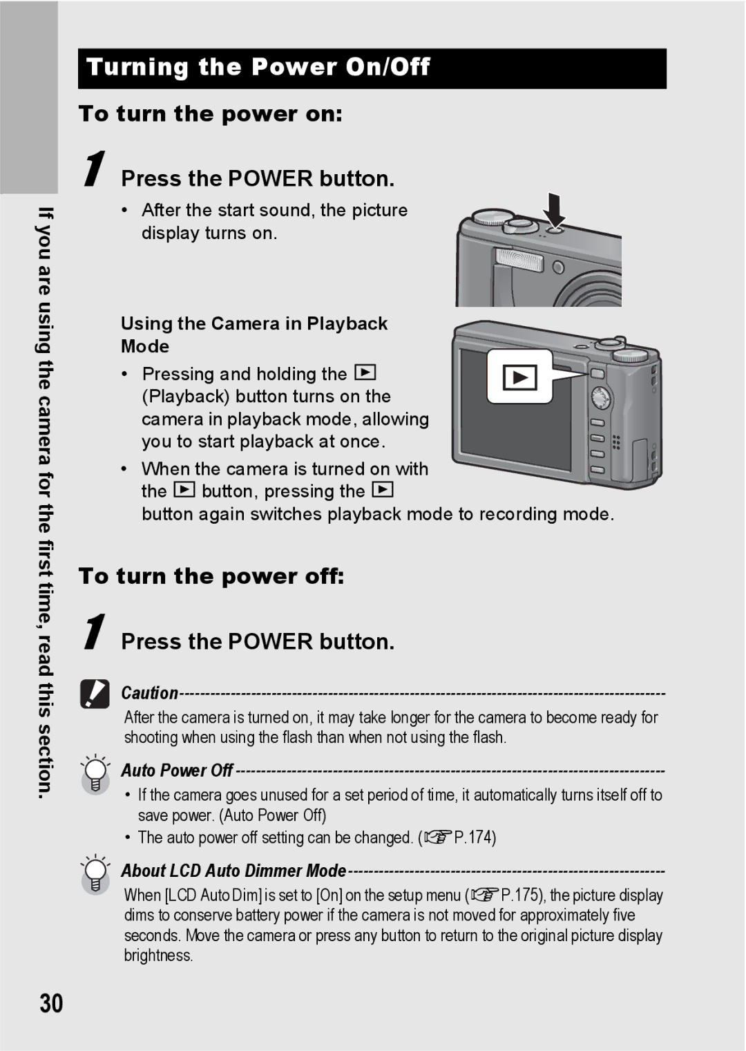 Ricoh R10 manual Turning the Power On/Off, To turn the power on Press the Power button 