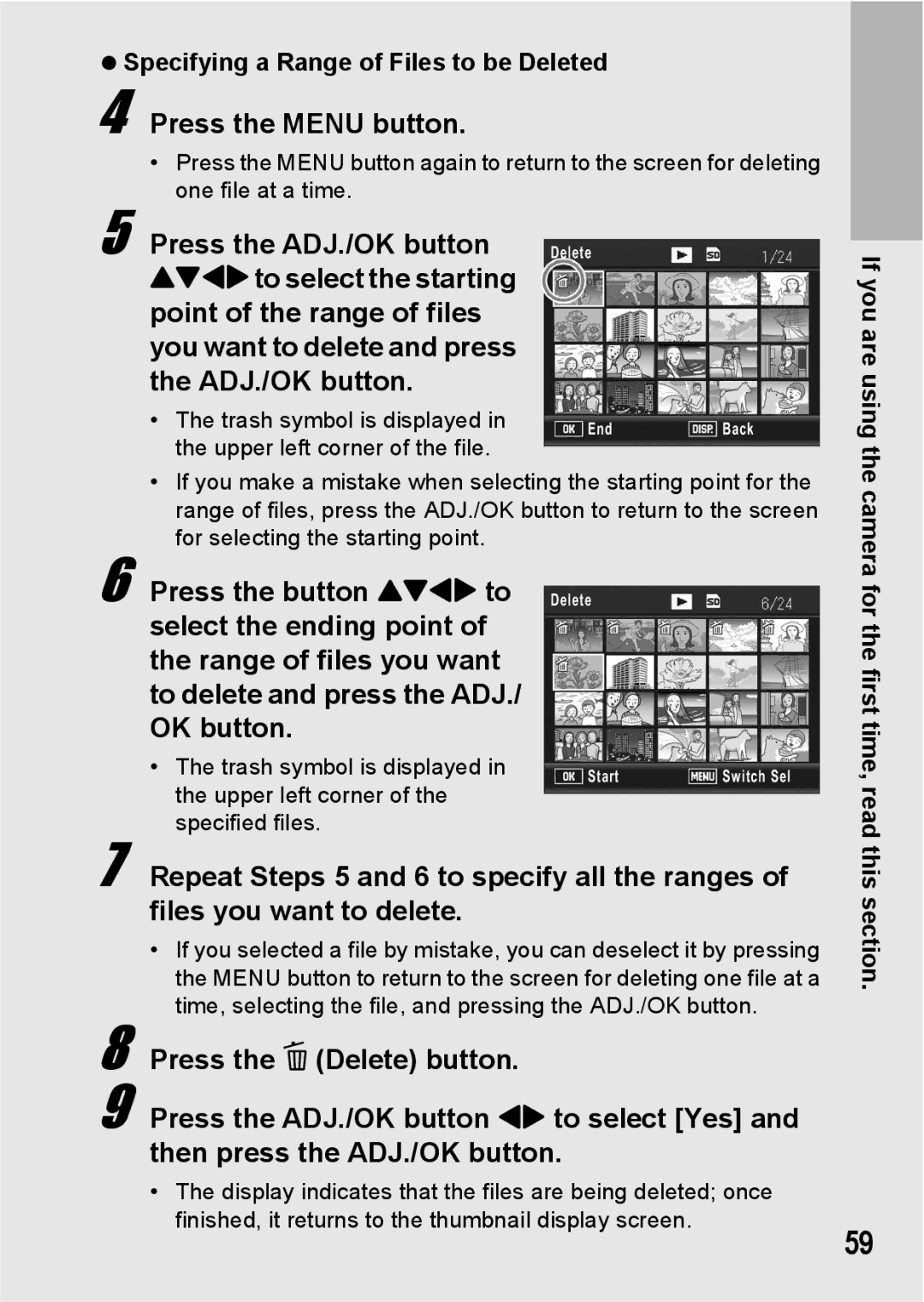 Ricoh R10 manual Press the button !#$ to, Repeat Steps 5 and 6 to specify all the ranges, Files you want to delete 