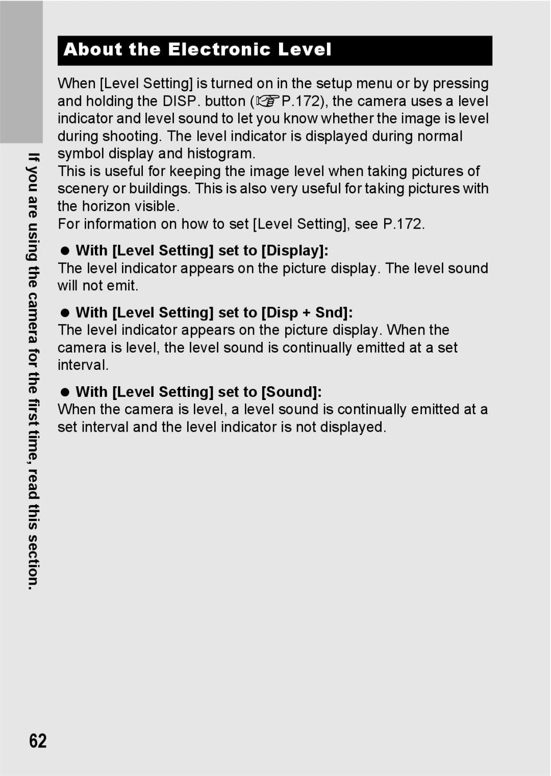 Ricoh R10 manual About the Electronic Level, With Level Setting set to Display, With Level Setting set to Disp + Snd 