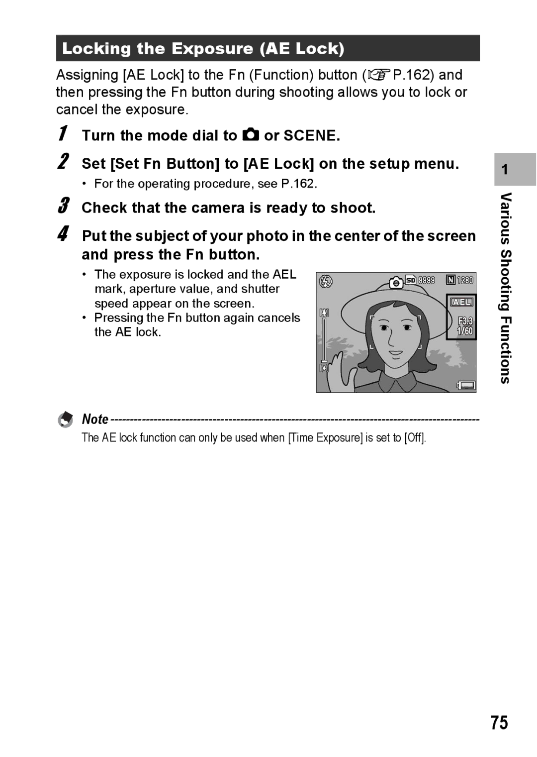 Ricoh R10 manual Locking the Exposure AE Lock, Various Shooting Functions 