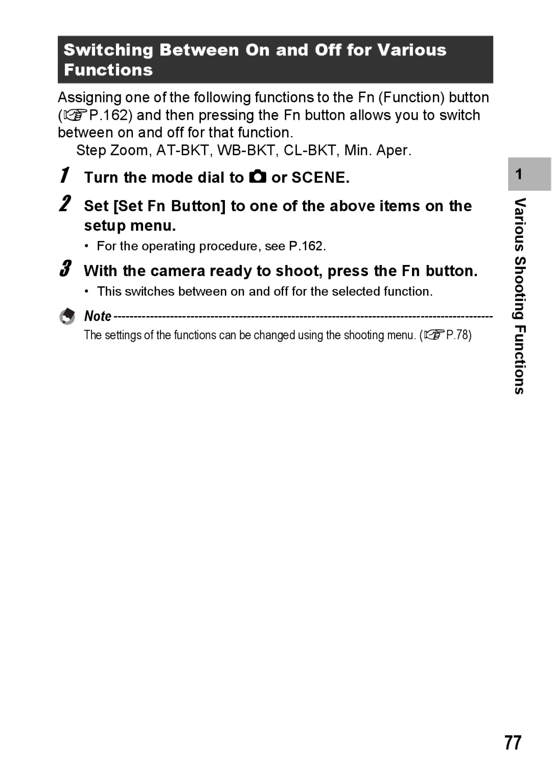 Ricoh R10 manual Switching Between On and Off for Various Functions 