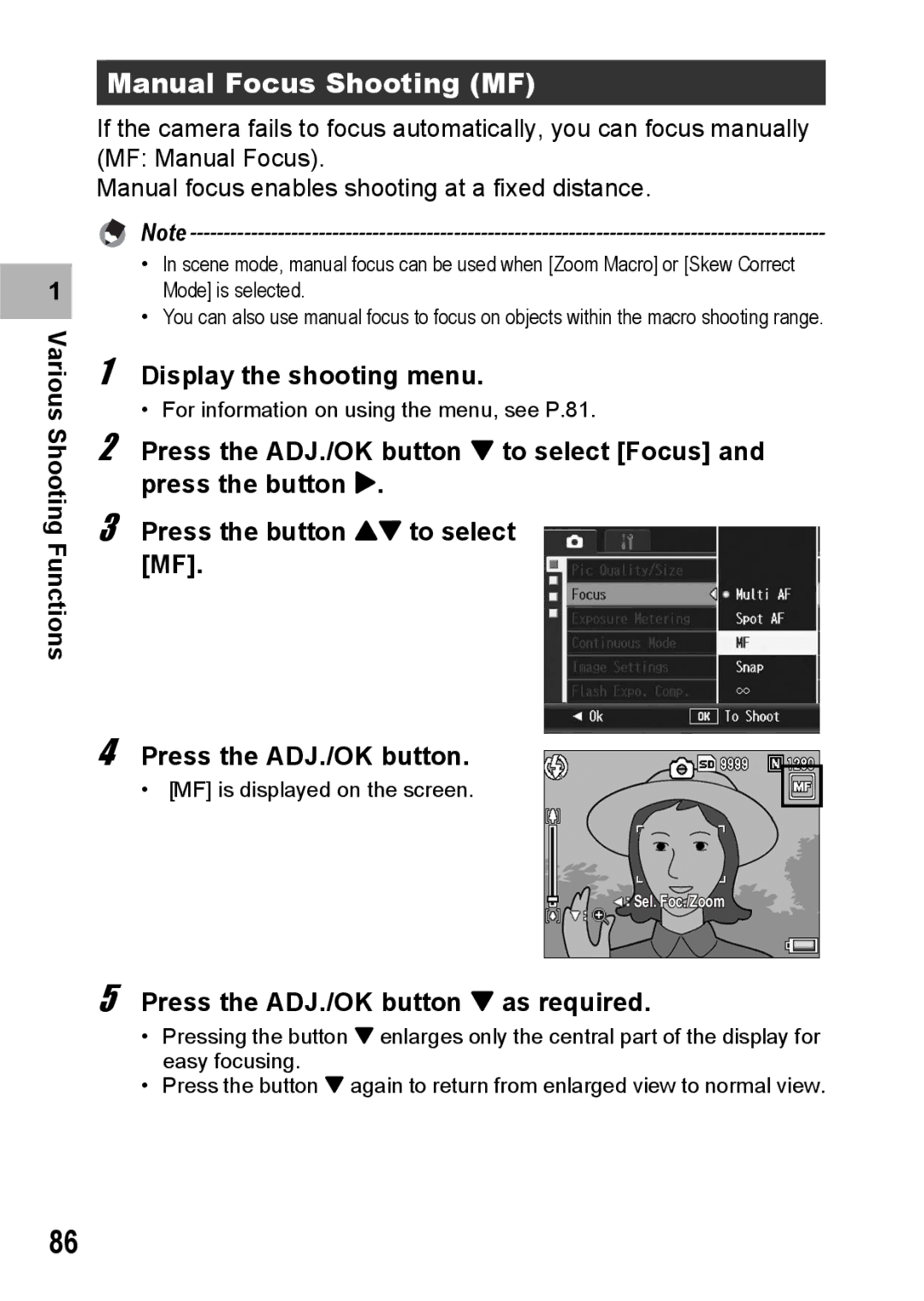 Ricoh R10 manual Manual Focus Shooting MF, Press the ADJ./OK button as required 