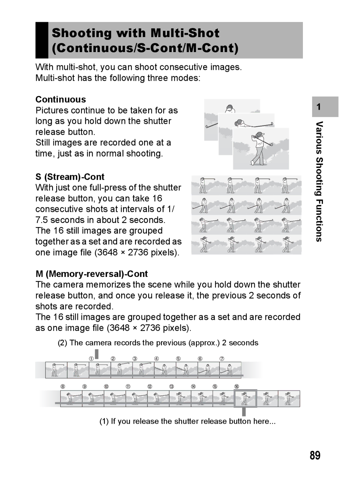 Ricoh R10 manual Continuous, Stream-Cont, Memory-reversal-Cont 