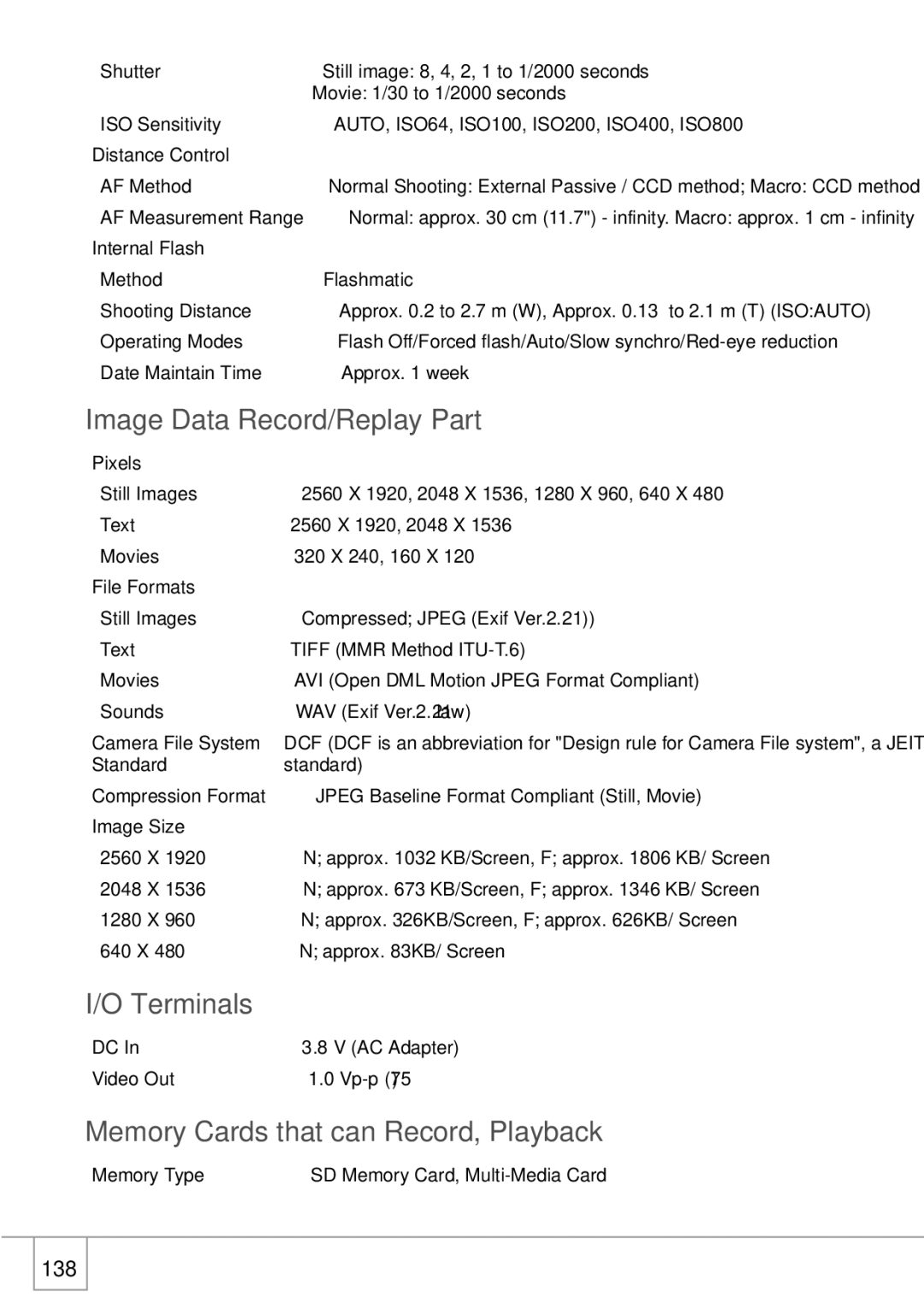 Ricoh R1v manual Image Data Record/Replay Part, Terminals, Memory Cards that can Record, Playback 