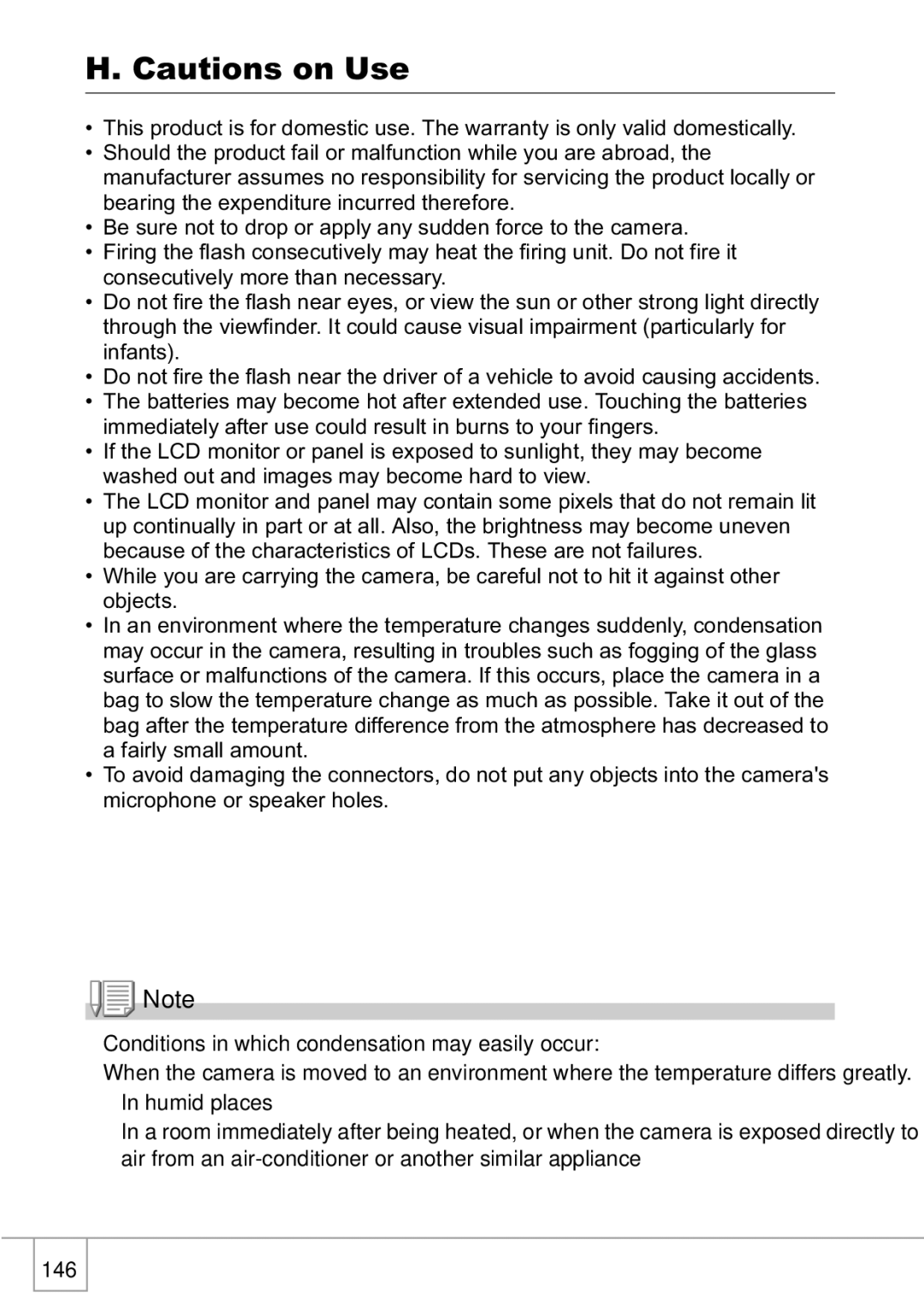 Ricoh R1v manual Conditions in which condensation may easily occur 