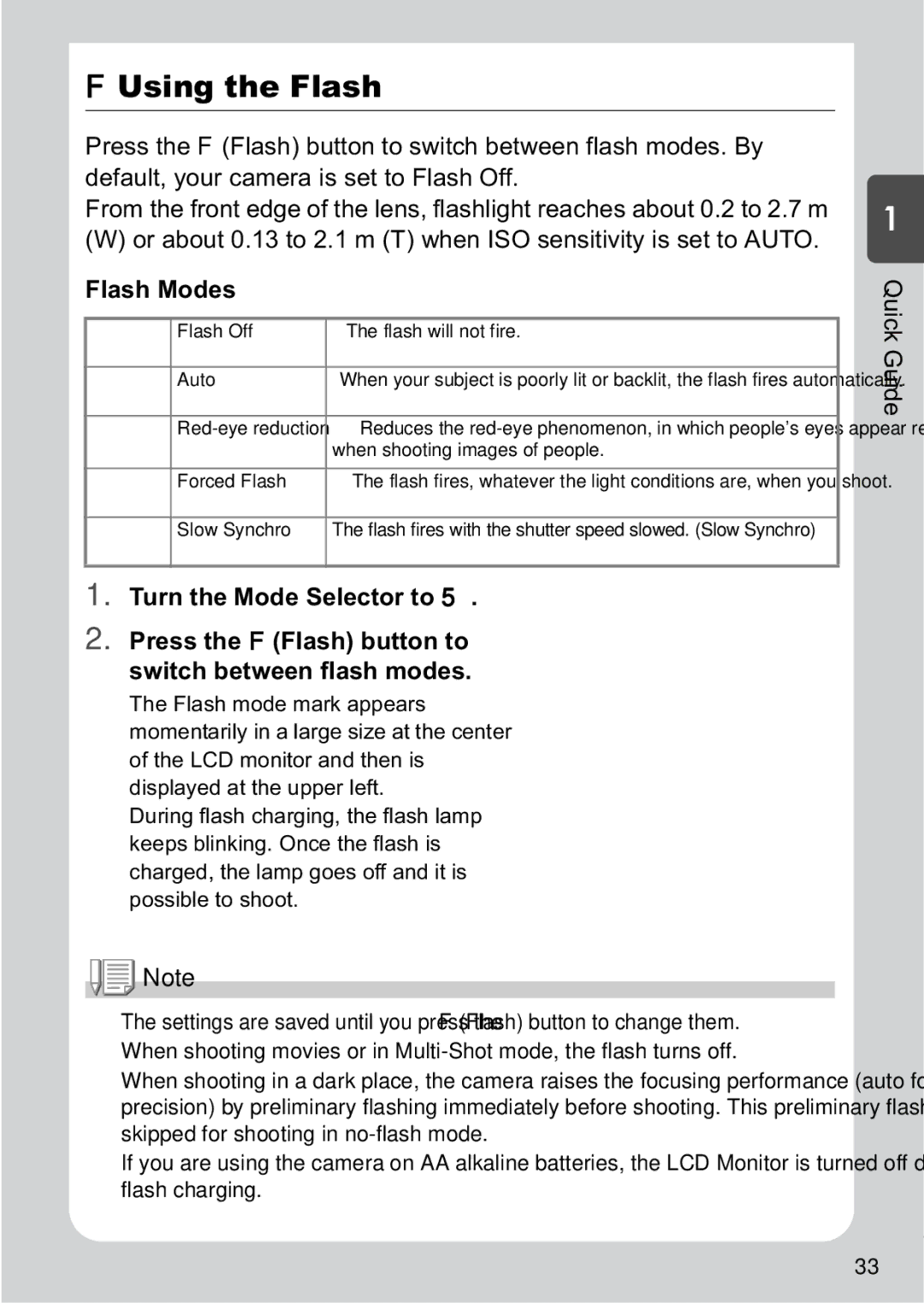 Ricoh R1v manual Using the Flash, Flash Modes 