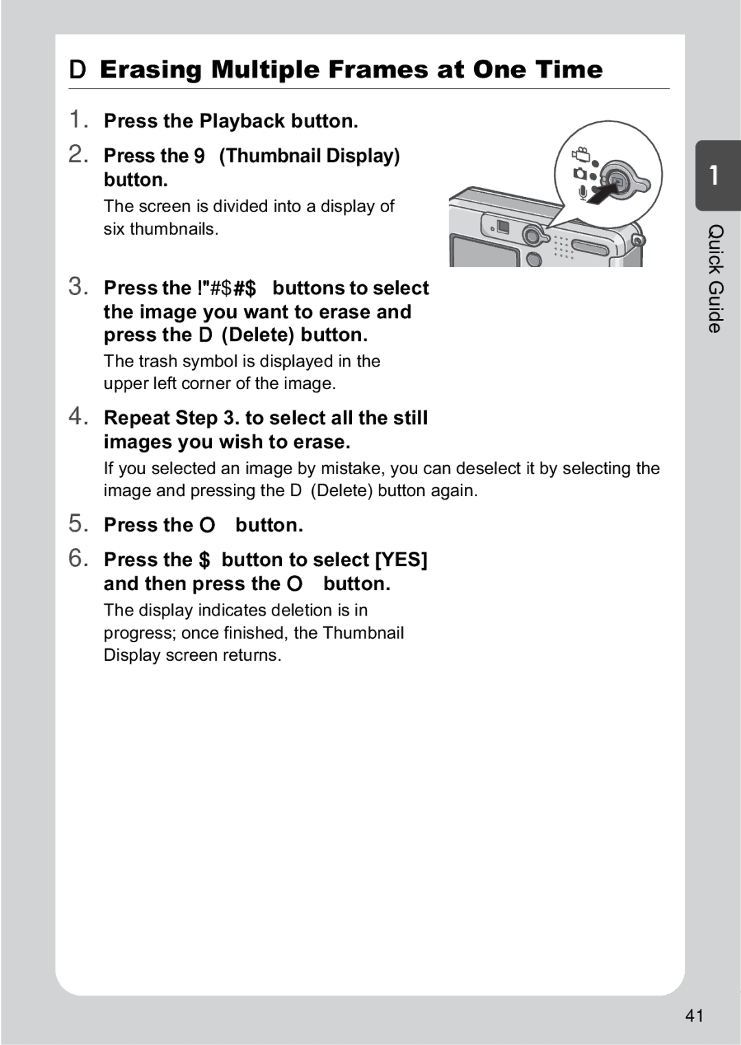 Ricoh R1v manual Erasing Multiple Frames at One Time, Press the !#$ buttons to select 